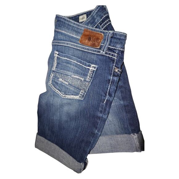 BKE Denim Sabrina Jean Shorts Size 27 Mid Rise Cuffed Blue Distressed Rhinestone - Picture 9 of 9